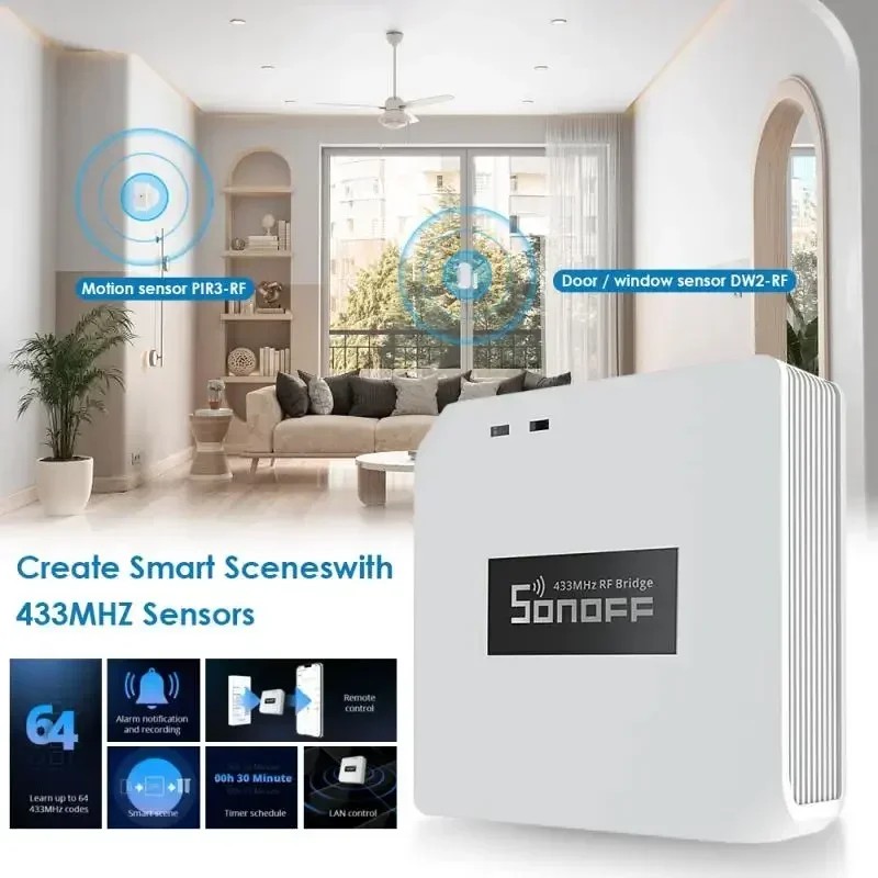 Sonoff rf ponte r2 433mhz rf wi-fi gateway sem fio cena inteligente suporte de segurança em casa DW2-RF PIR3-RF sensor via ewelink alexa