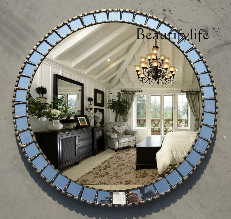 Xx European Bathroom Glass Square Collage Round Mirror Makeup Retro Bathroom Mirror Decorative Wall Mirror