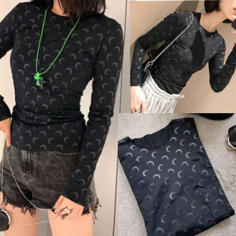 American Retro Womens Two Piece Set Sexy Ice Silk Top and Pants Long Sleeve Moon Print Round Neck Sun Protection Autumn Clothes - Image 6