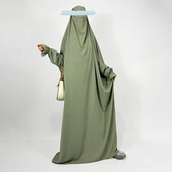 One Piece Jilbab com alças Niqab, punho plissado, leve, respirável, Nida, EID, Ramadã, vestido de oração islâmica, muçulmano, atacado