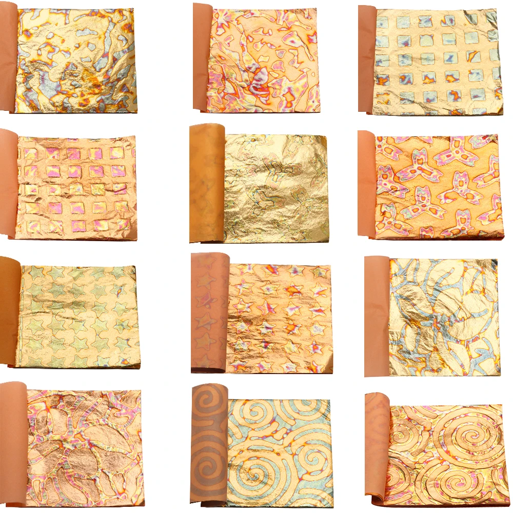 25pcs/pack 14cm Colorful Variegated Gold Leaf Foil Red Copper Foil for Art Craft Nail Earings Furniture Decoration Vintage DIY