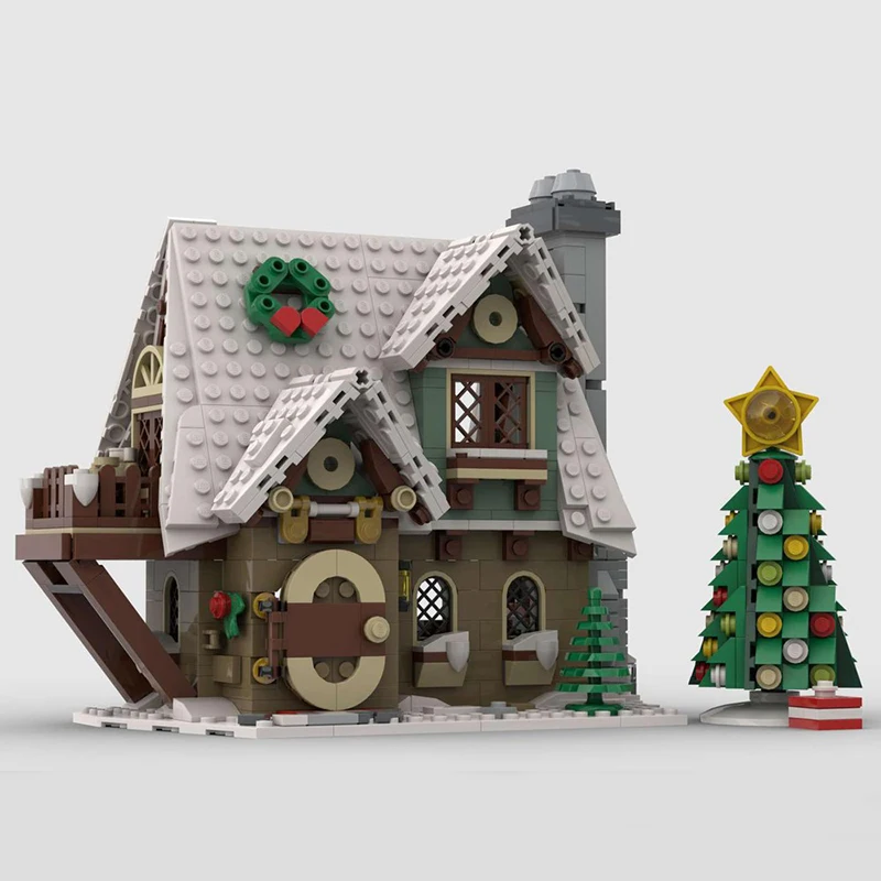 christmas theme holiday season house bricks santa xmas noel cottage blocks natale cabin winter village church moc building set