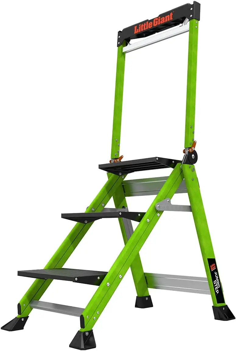 

3-Step Aluminum Step Ladder with Handrail, Smartphone Holder, Anti-Slip Feet, 330 lbs Capacity