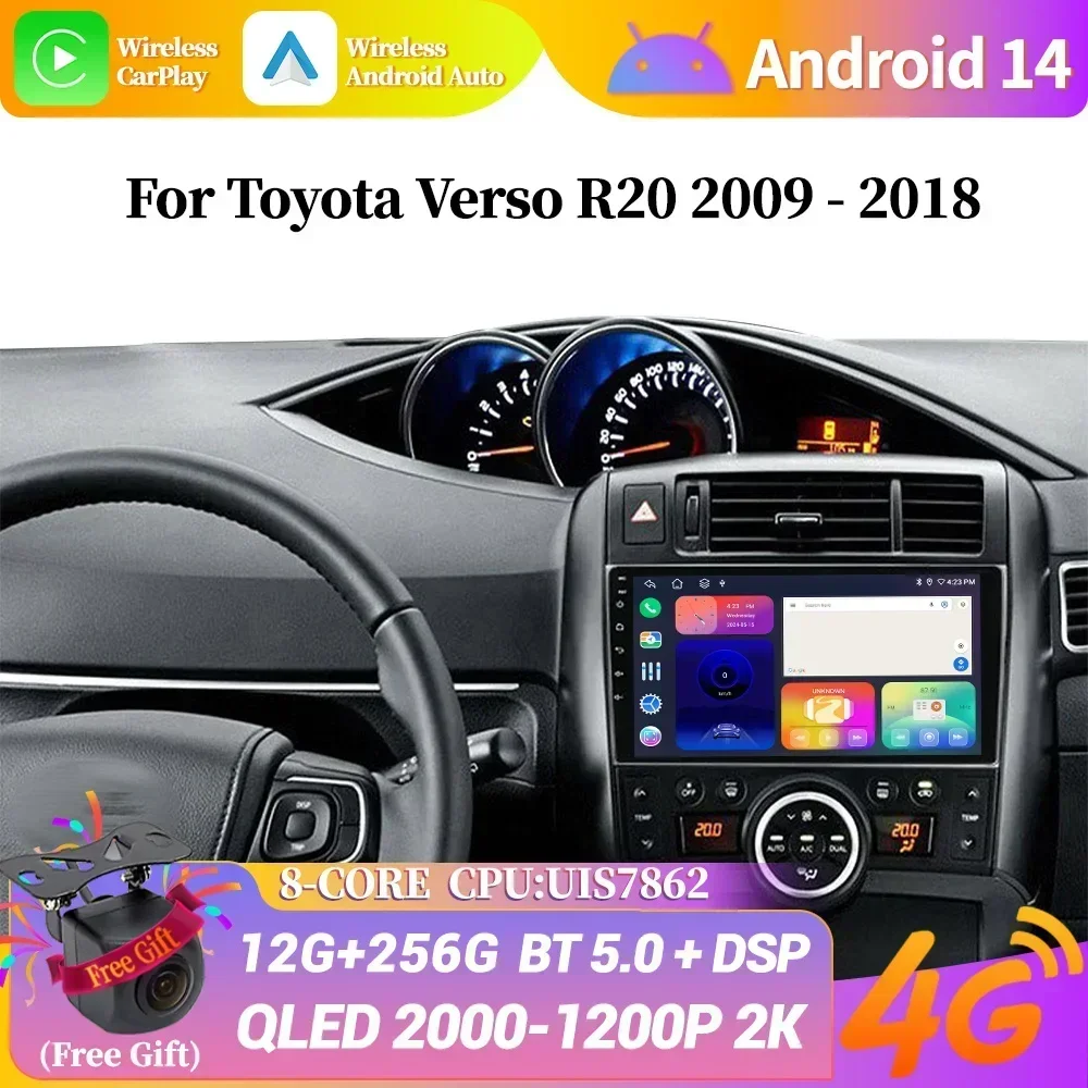 

Android 14 для Toyota Verso R20 2009-2018 беспроводной Bluetooth Carplay стерео экран автомобильное радио мультимедийная навигация 2DIN