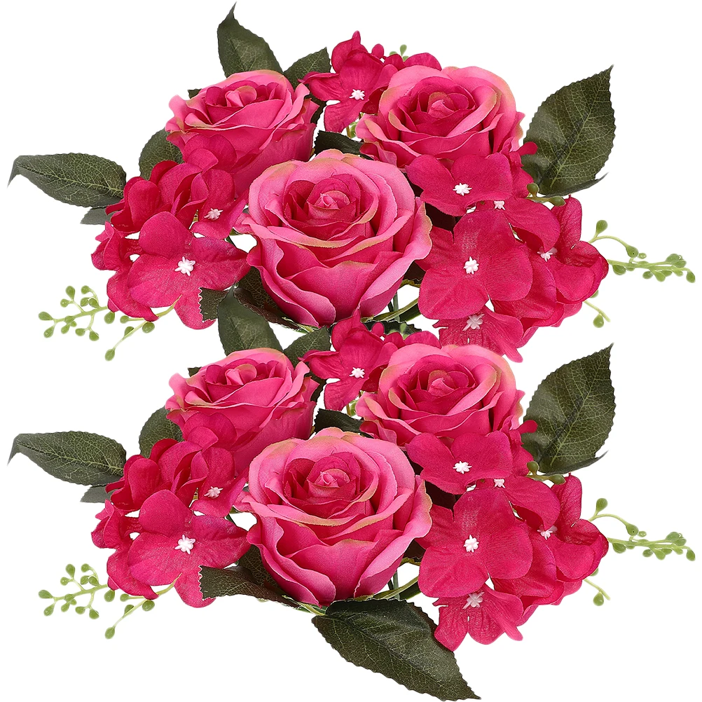 

2 Pcs Simulated Rose Wreaths Candlestick Centerpieces Mini Floral Decorations for Valentine Day Table Banquet Wedding