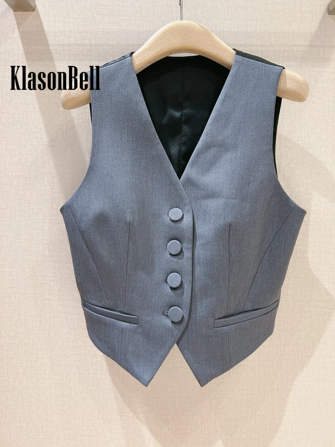 8.27 KlasonBell-Women Temperament Double Breasted Blazer Or V-Neck Vest Or Ribbon Feather Long Sleeve Blouse Or Midi Skirt Set