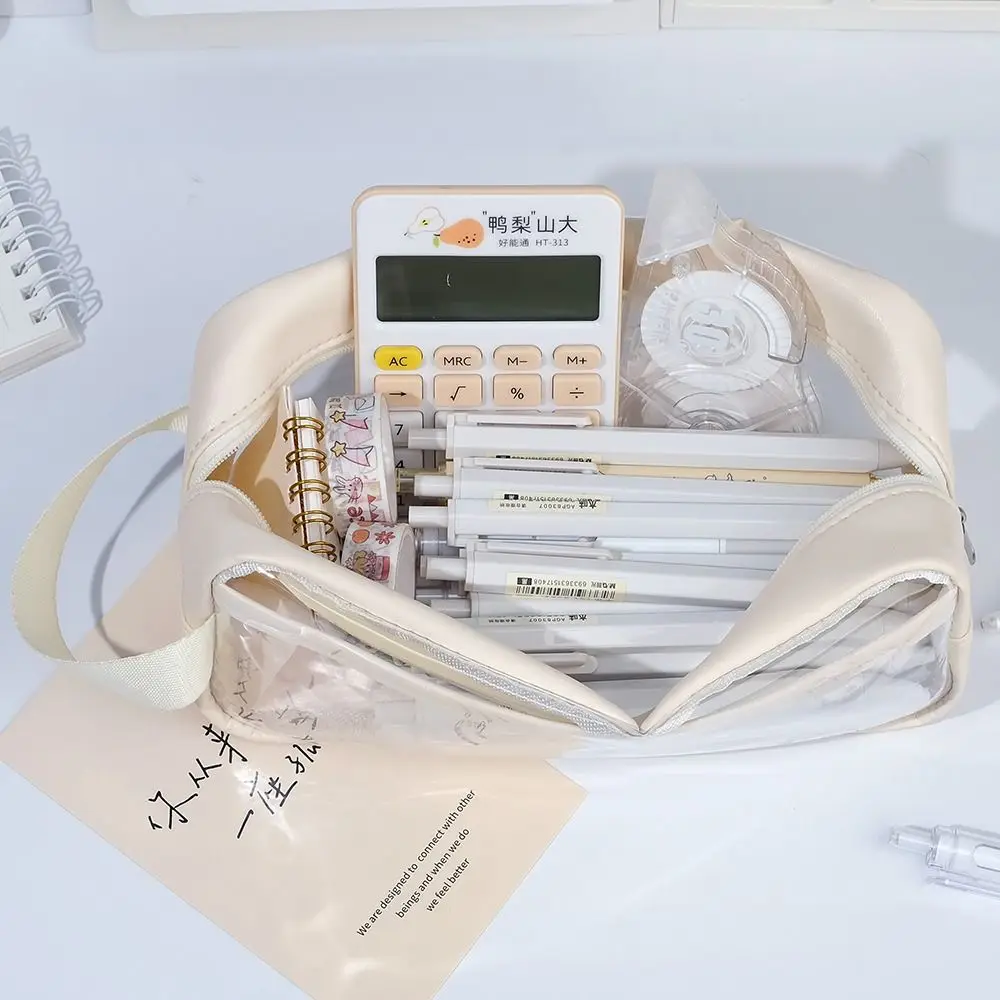 New Transparent Pen Bag Large Capacity Multi-functional Pencil Case Handheld Pen Pouch Students