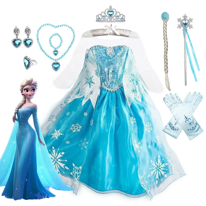 

Halloween Elsa Dress for Girls Children Party Princess Costume Kids Disguise with Long Cloak Girl Snow Queen Carnival Clothes