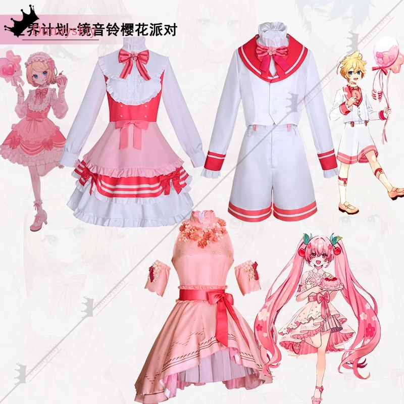 Kagamine rin/mikuuu cosplay projeto sekai flor de cerejeira festa traje feminino doce rosa princesa lolita vestido rpg terno