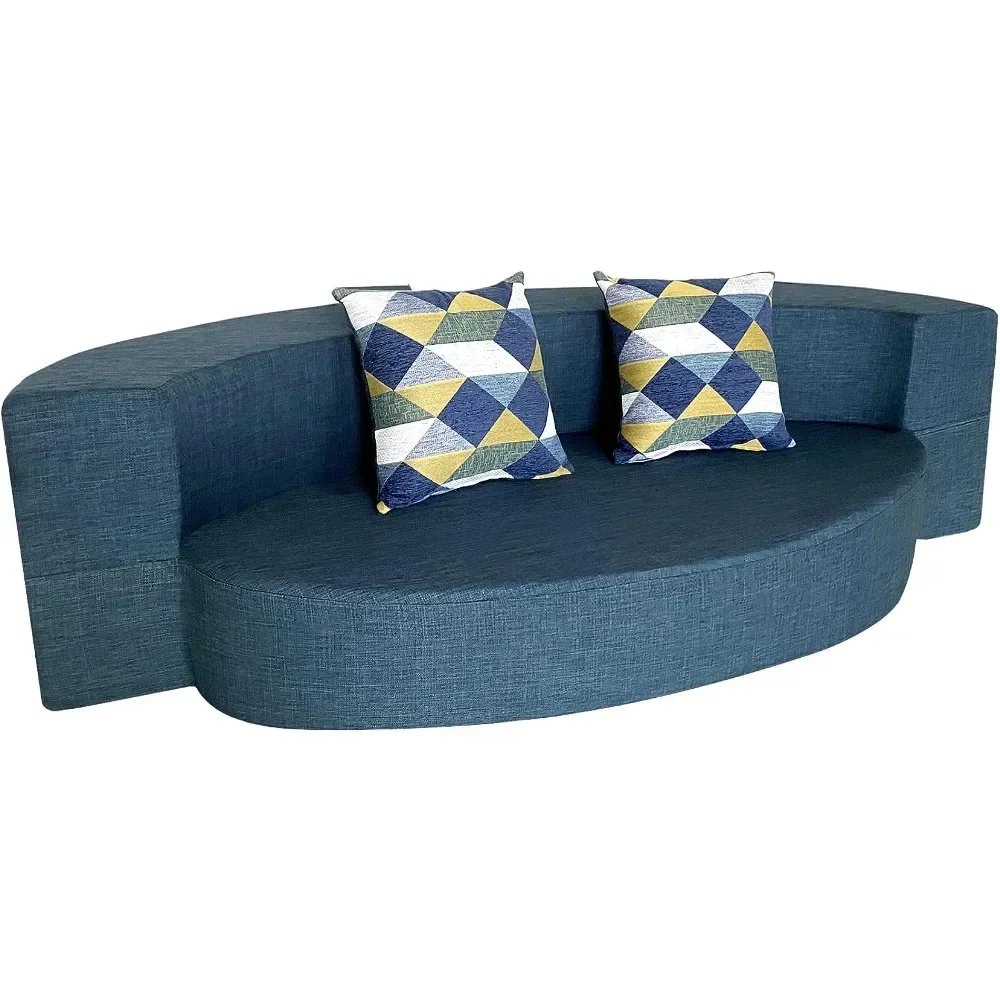 Stylish Sofa Bed Memory Foam with 2 Pillows Fold Out Futon Sleeper Chair Couch for Guest Bed,Washable Cover,Dark Blue