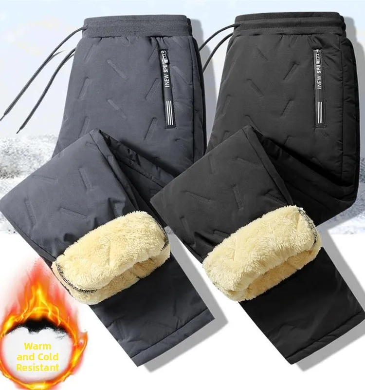 

Thiened Fce Men's Winter Pants Warm Casual Cotton Trousers Large Size Snowy Weather Wear Youth Trend Long Pants