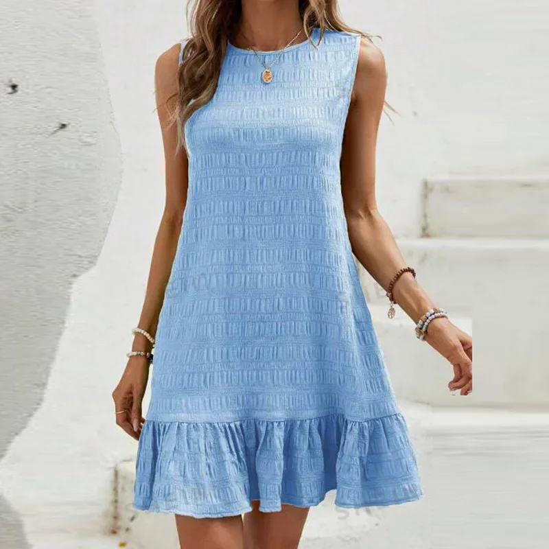 

Summer Sleeveless Mini Dress Women Elegant Solid Beach Holiday Dresses For Women Party Short Dress 2024