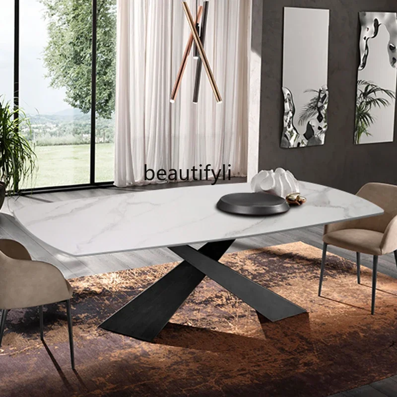

Light luxury rock slab dining table Small apartment restaurant Rectangle dining table Marble table9344
