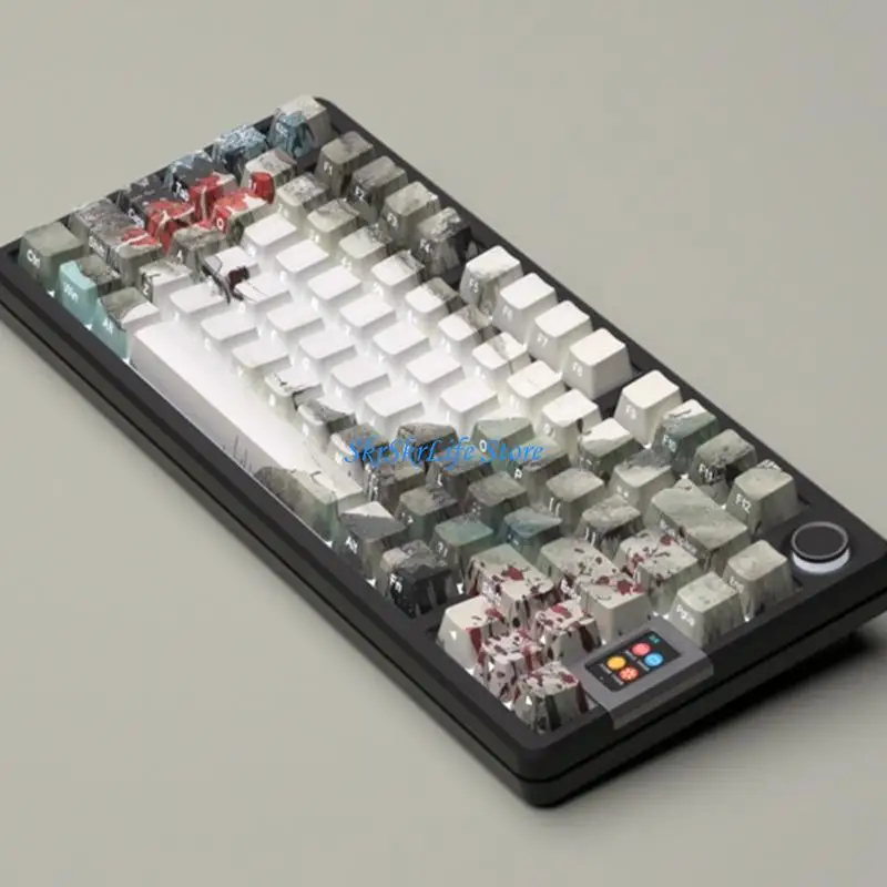 E65E 1Set Artistic Watercolor Design Backlits PBT Keycaps Side Legends for Keyboards