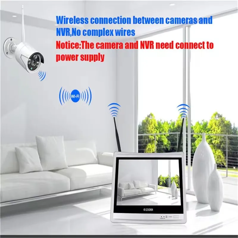 Sistema de câmera de rede IP sem fio Jianvision 5MP de 8 canais com tela de 12 polegadas