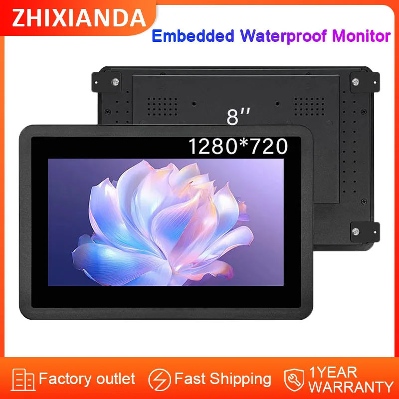 

ZHIXIANDA Small Size 8 Inch 1280*720 Waterproof Touch Screen Display LCD Wall Mount Embedded Monitor for Industry