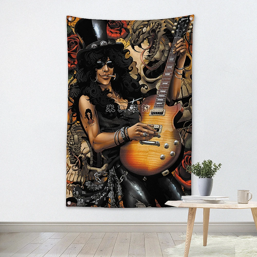 High Quality Rock Theme Four Holes Flag Banner Canvas Printing Wall Chart Hip Hop Reggae Metal Music Posters Mural Wall Decor A3