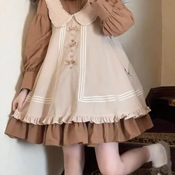 NONSAR Spring Autumn Kawaii Loltia Mini Dress Women Long Sleeve Japanese Sweet Dress Female Doll Collar Ruffles Princess Dresses
