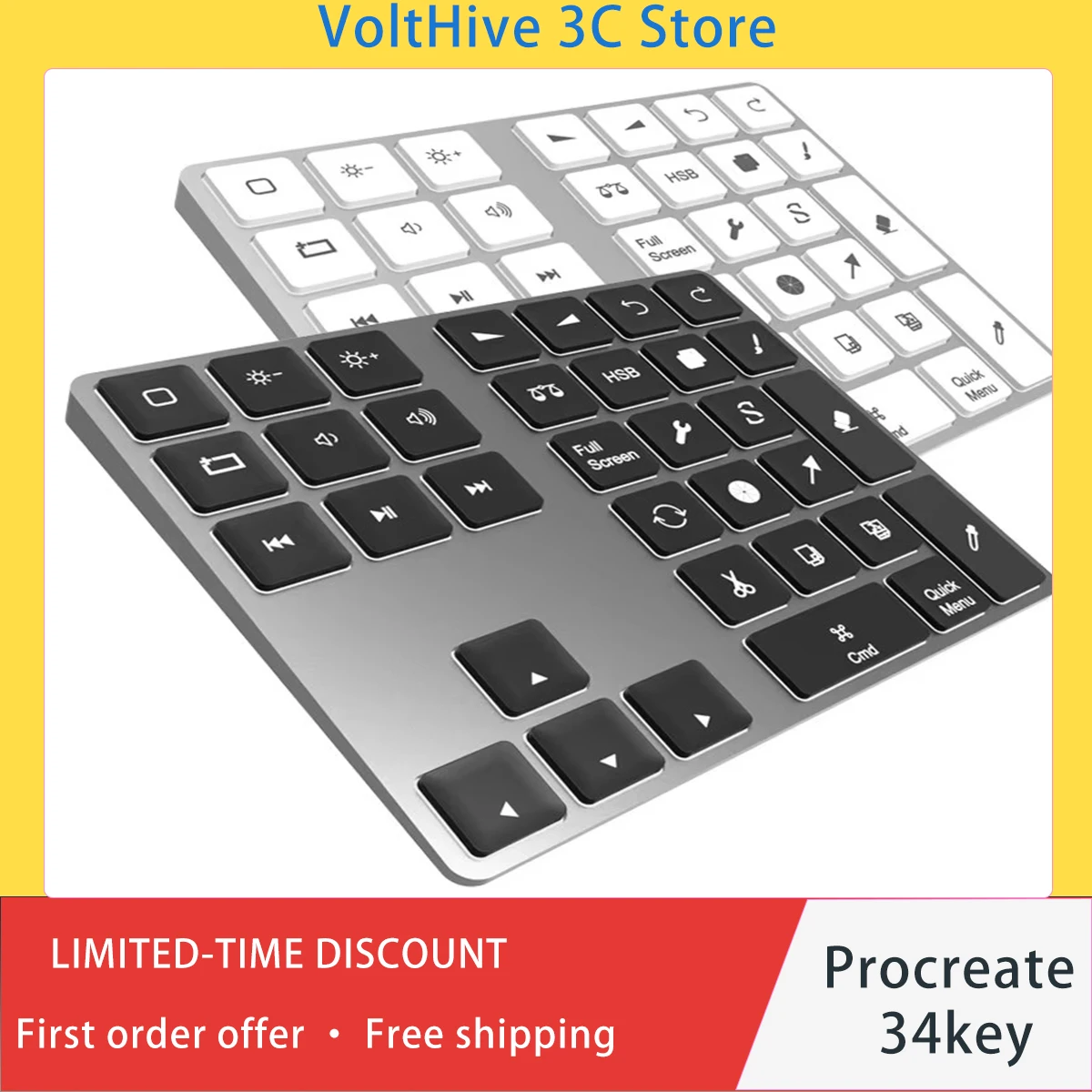 34 Keys Wireless Bluetooth Keyboard for IPad Procreate Drawing Rechargeable Keypad Artist Assistant Accessory for Designer Gift