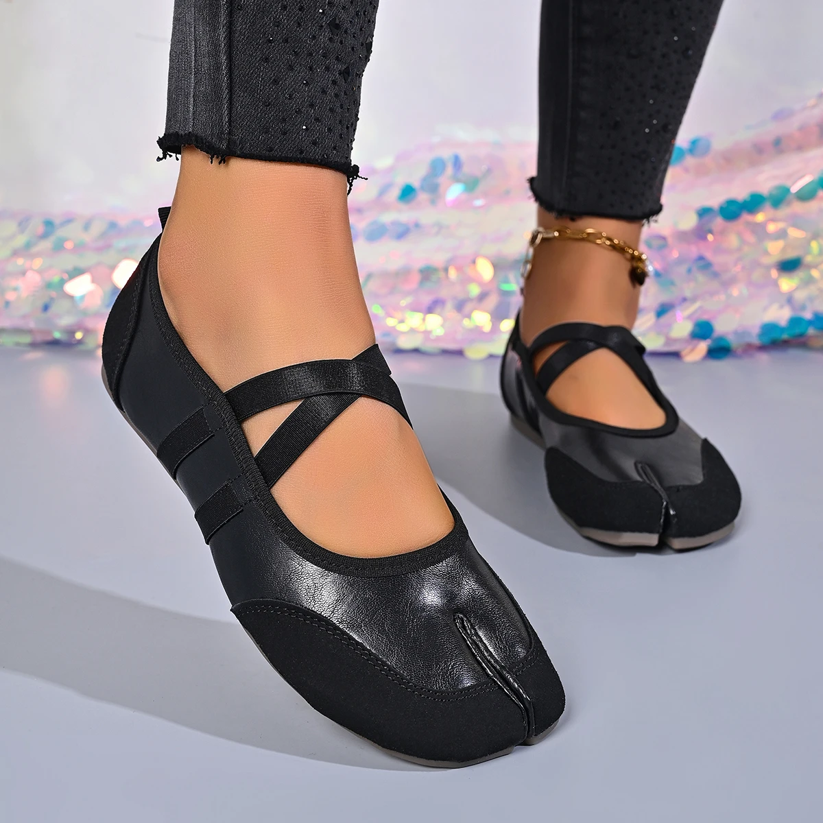 Schwarze, silberne, rote Ballettschuhe, Damen-Split-Toe-Ballerina-Tabi-Sneaker, Mary-Jane-Schuhe, Sommerschuhe – Detail 4
