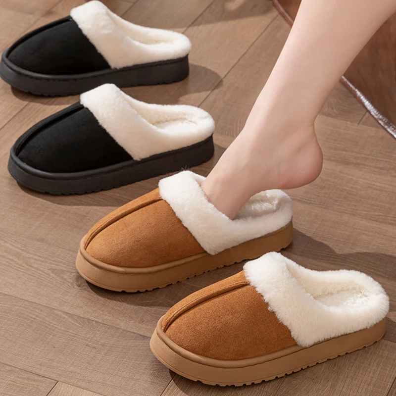 Lucyever Fluffy Winter Slippers For Women Comfortable Warm Furry Fuzzy Home Shoes Woman Indoor Thick Sole Plush Slides Female