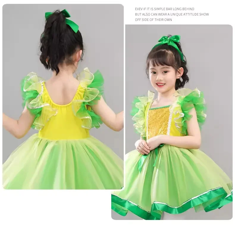 女の子子供モダンダンスドレス子供スパンコールグリーンピンクタゲパフォーマンス衣装スターダンス衣装女の子子供
