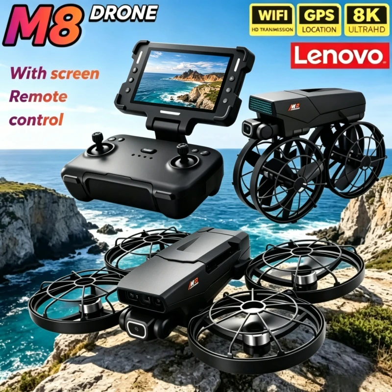 

M8 Lenovo Obstacle Avoidance WIFI Dual Camera HD Profesional with Screen Drone Foldable RC 8K Toy Brushless Motor Quadcopter