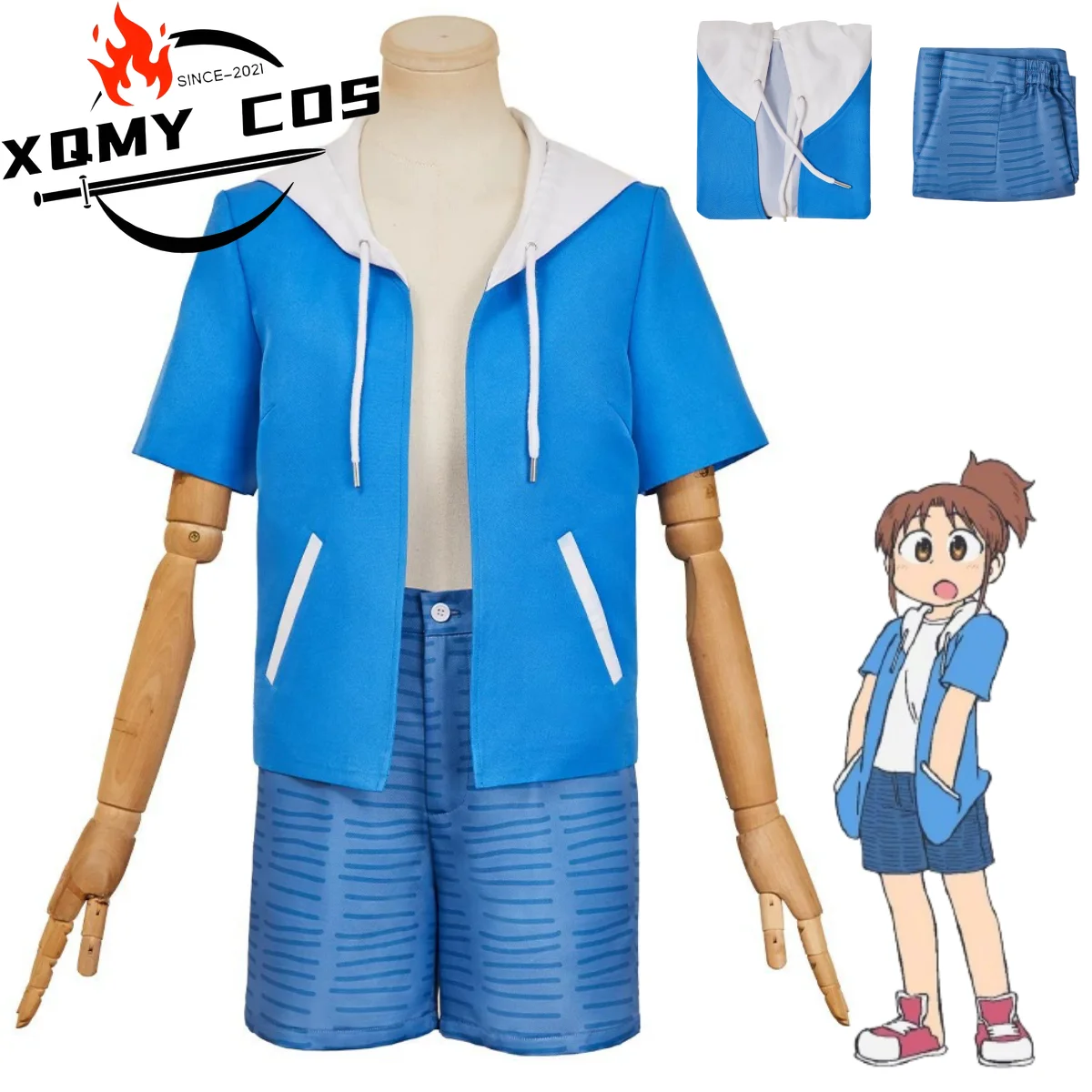 

XqНовый аниме-Сити анимации Нагомо Мидори Косплей Костюм Летнее синее пальто Топы Шорты Униформа Мужчина Женщина Повседневный костюм для отдыха
