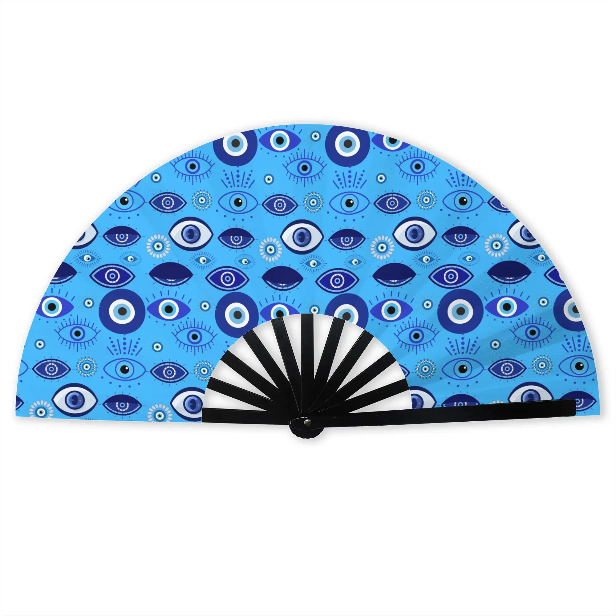 Evil Eye Pattern Stylish Hand Fan Unisex  Printed Polyester Fan Trendy Costume Prop Folding Fans For Dancing Gift