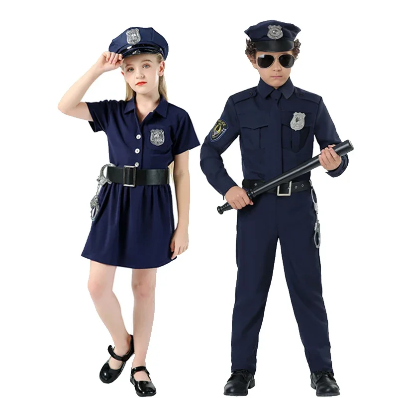 Child Purim Traffic Cop Costume Book Week Police Officer Uniform Cosplay Fancy Party Dress Carnival Halloween