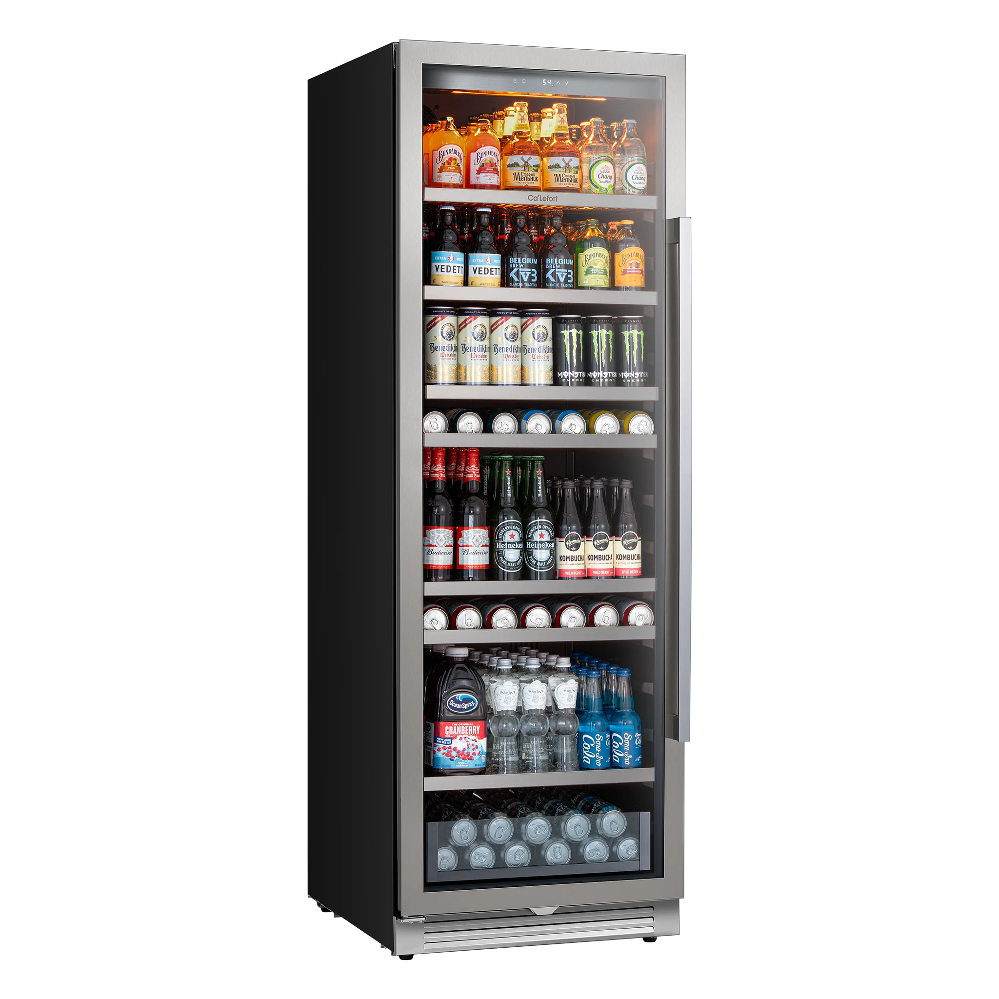 Beverage Fridge 428L Large Capacity Left Door Opening Electronic Temperature Controlled Beer/Beverage Refrigeration Refrigerator with Three Color Lights and Door Opening/Closing Alarm