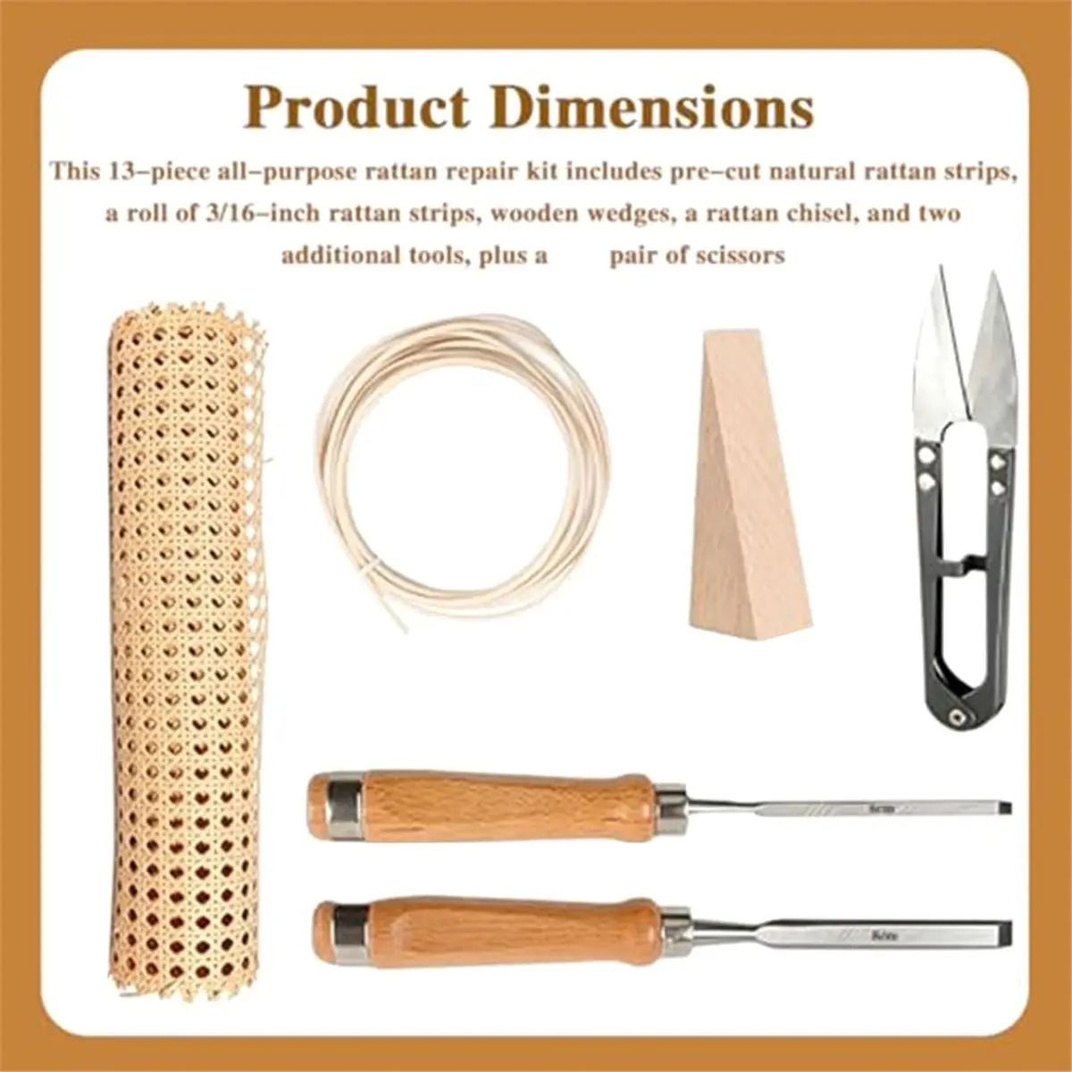 13 Pcs Rattan Cane Webbing Repair Kit with Tools for Home DIY Includes Caning Chisel & Wooden,Open Mesh Woven Material