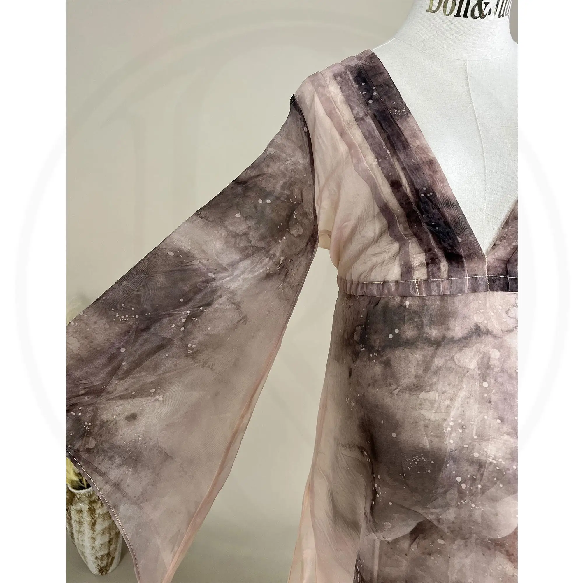 Don & Judy femme enceinte robe cravate-teinture Organza cloche manches robe col en V vêtements pour dame pour robe de soirée