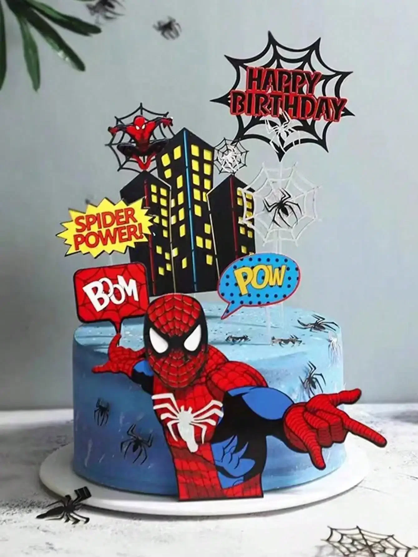 Adornos para Pastel de Spider-Man, Decoración para Pastel de Cumpleaños con Temática de Telaraña de Superhéroes, Decoración para Pastel para Fiestas Infantiles, Artículos para Fiestas