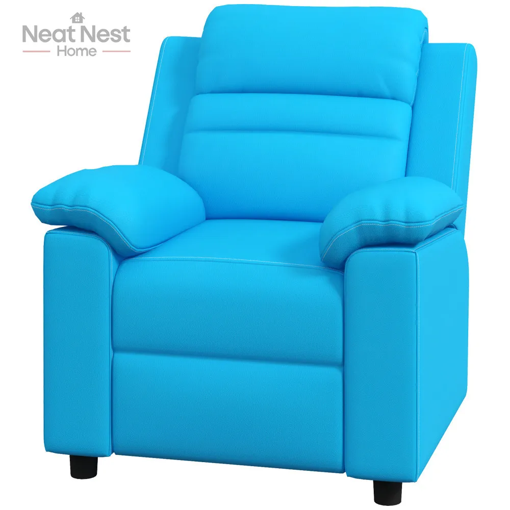 

Kids Recliner Chair, Toddler Leather Sofa Lounge Chair with Armrest, Footrest, Headrest for Boys and Girls 3-9 Years Old, Blue