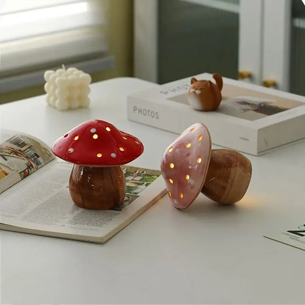 

Eye-Friendly Ceramic Mushroom Night Light Energy Efficient Flat Bottom Cute Mushroom Lamp Soft Glow Ornament Cozy Ambient Light