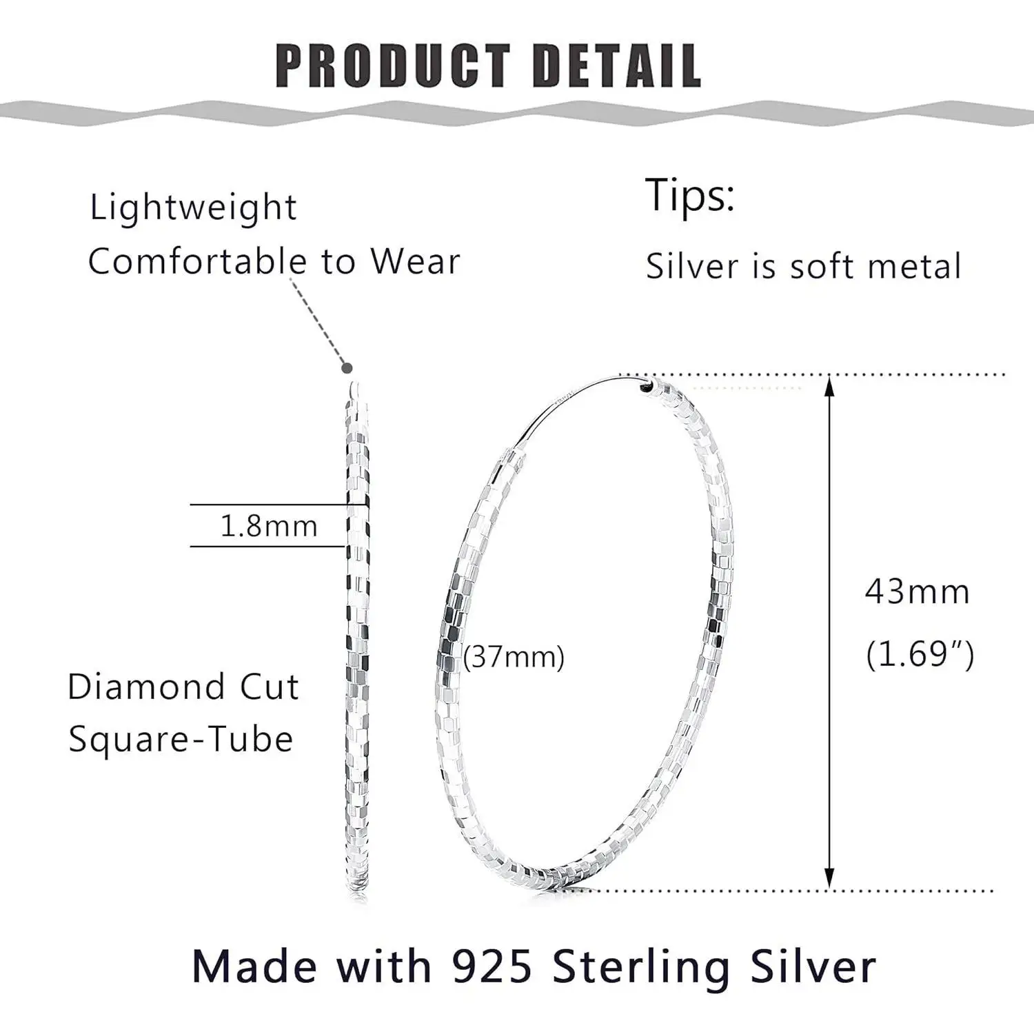 Fansilver S925 Sterling Silver Earrings Hoop for Women Elegant Endless Large Round Stylish Shiny Hoop Earrings