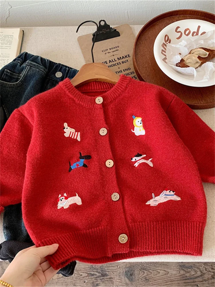 

Красный свитер для детей на зиму, новогодняя одежда для малышей, кардиган для новогодних праздников, теплый длинный свитер