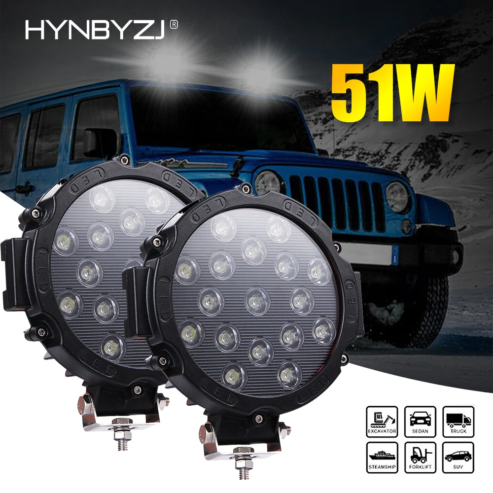 

HYNBYZJ 7 Inch Round LED Light 51W Led Work Light for SUV ATV 4x4 Off-road Wrangler Mitsubishi Vehicle Front Bumper Roof Lights