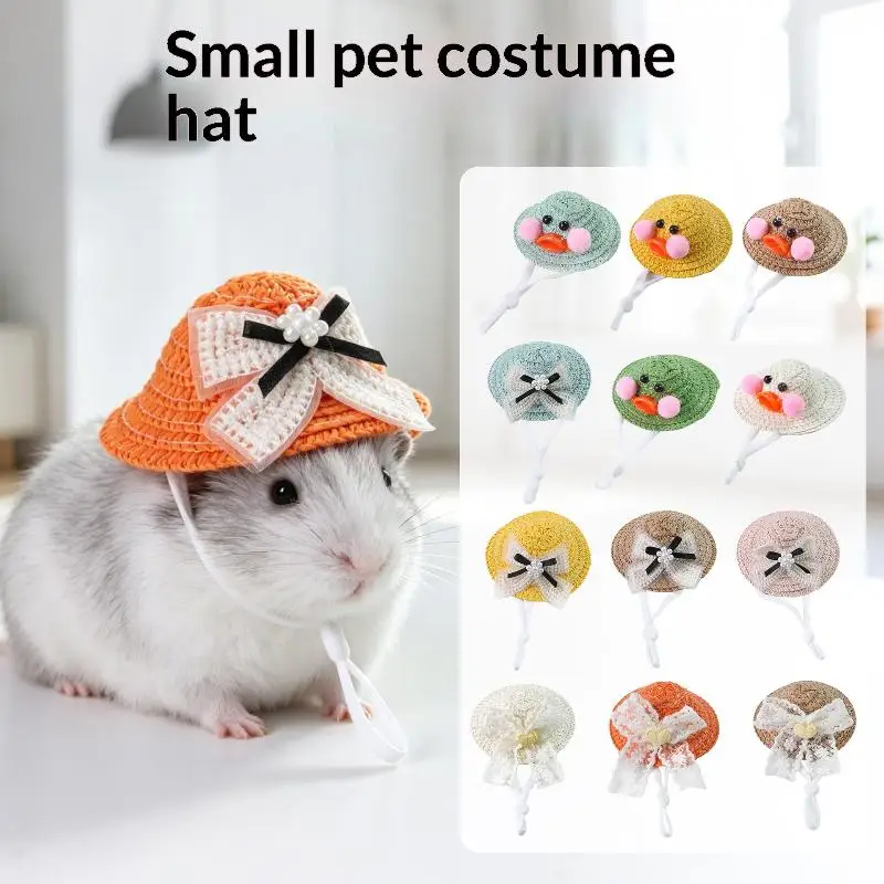 Niedliche kleine Häkelmütze für Haustiere, Mini-Haustier-Hamster-Papagei-Chipmunk-Kopfbedeckung für Hamster, Meerschweinchen, kleine Haustier-Deko-Accessoires – Detail 1