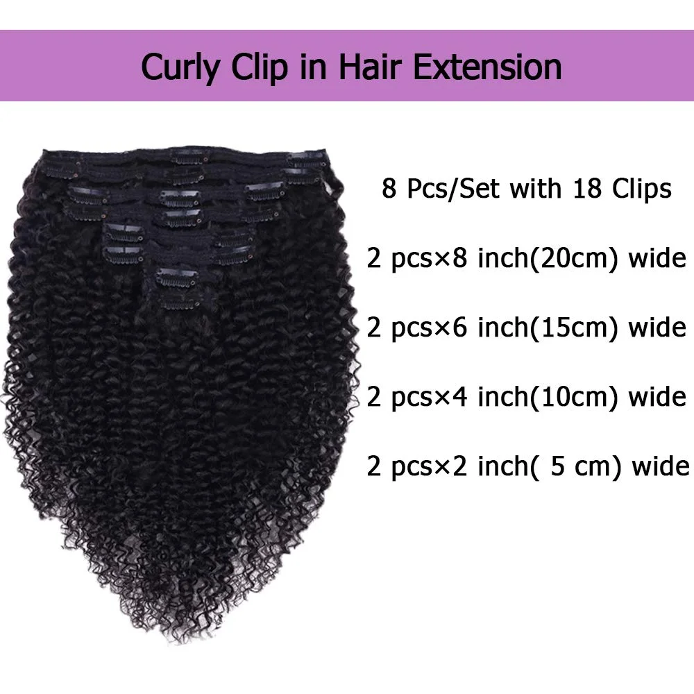 Clip en extensión rizado cabeza completa para mujeres negras cabello humano Remy brasileño Color Natural 8 piezas con 18 Clips 120 g/set