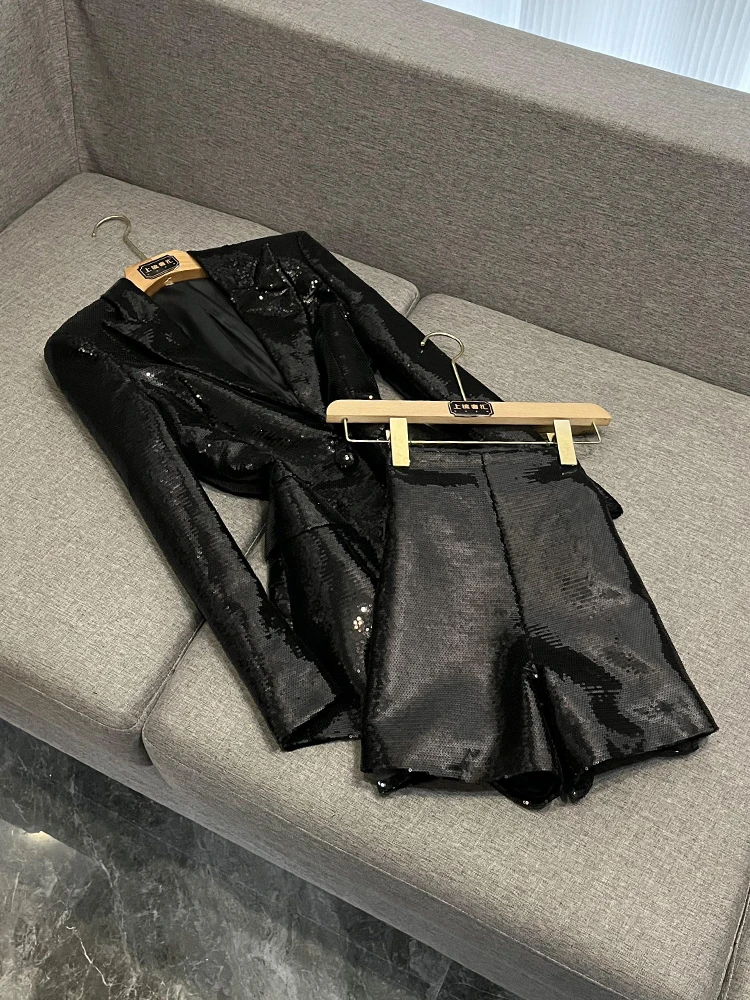 

Ele Women's Bla Sequin iny Blingbling Suit Jaet orts Set Faionable Workwear Polyester Fiber Long Sve Commute...