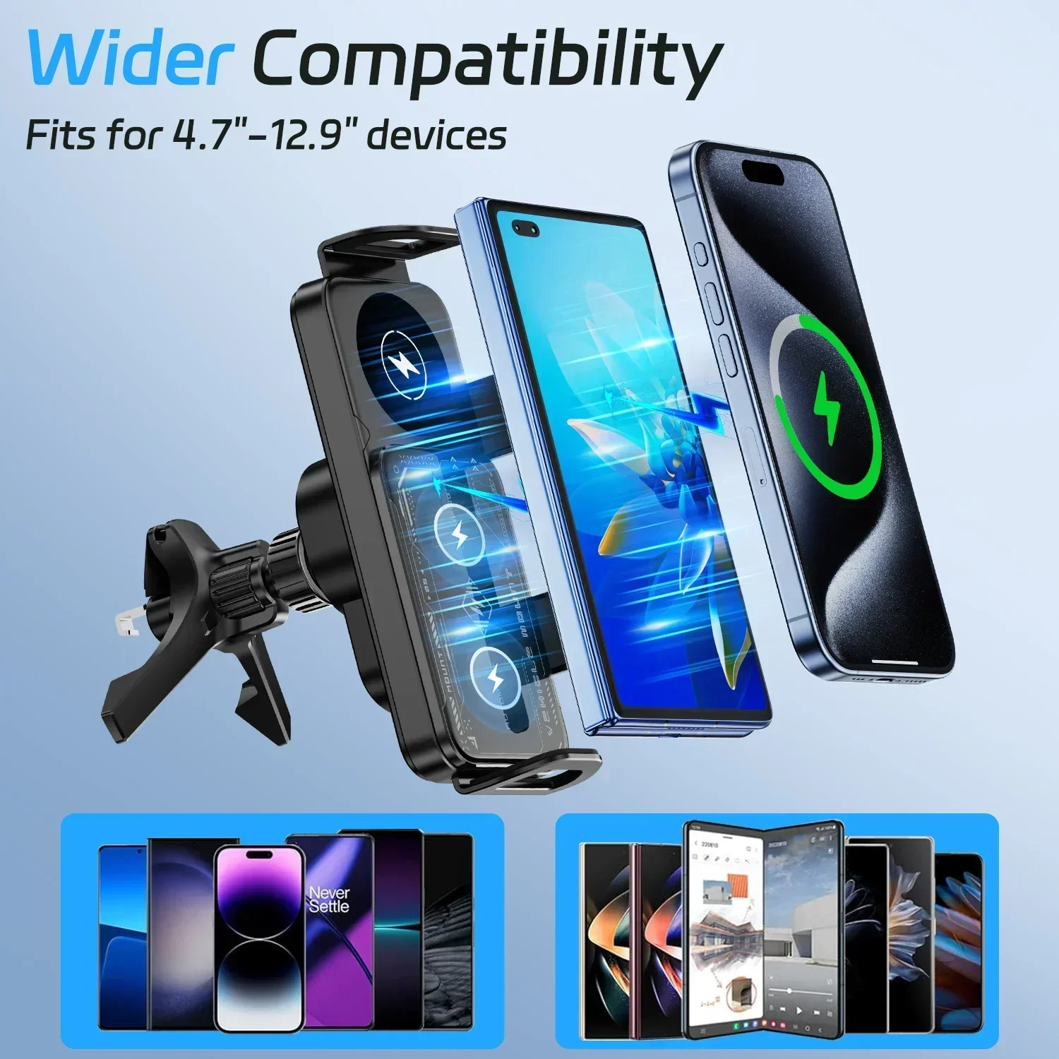 Folding Screen Wireless Car Charger Stand For Samsung Galaxy Z Fold 6 5 4 Ultra iPhone 16 15 14 Pro Fast Charging Phone Holder