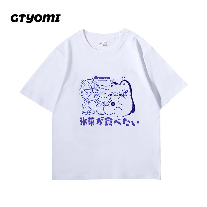 

Short-sleeved Women's T-shirt Summer Korean Loose Harajuku Retro Cartoon Bear Print Top Loose Oversized T-shirt Female Clothing