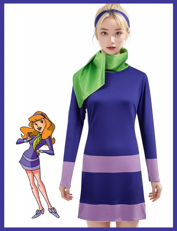 คุณอยู่ที่ไหน Daphne Blake ชุดชุดคอสเพลย์ผู้หญิงชุดฮาโลวีน Baju karnaval