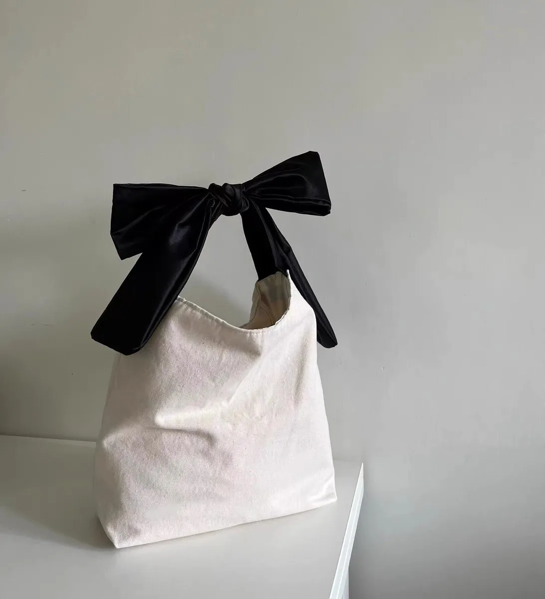 Bolsa de tela minimalista con forma de lazo, bolso de compras, bolso de hombro