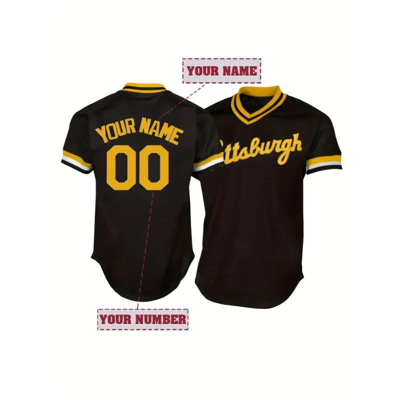 

Бейсбольный трикотаж с персонализированным именем и номером, дышащие футболки с v-образным вырезом и вышивкой Pittsburgh, одежда для спортзала, футболка Personnalisé