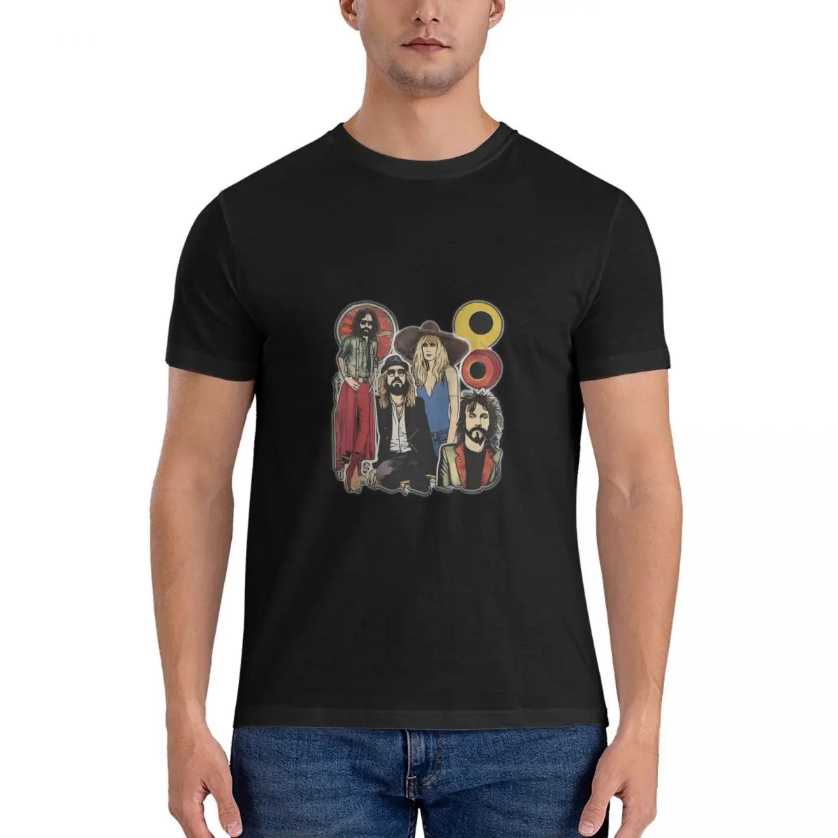 Men's Fleetwoodmac Character Stickers Classic T Shirt fleetwood mac band Pure Cotton Clothing Vintage Round Neck Tees Gift Idea