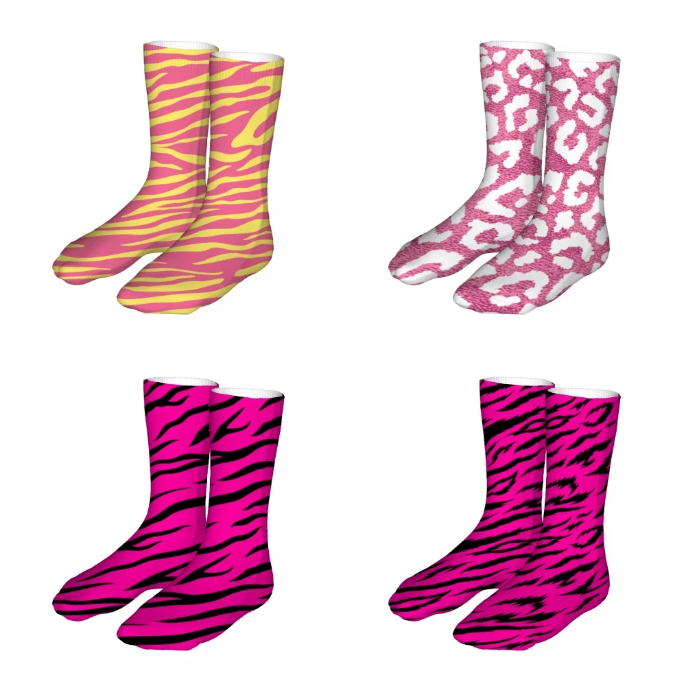 Pink Zebra Animal Skin Mens Womens Funny Crew Socks Cool 3D Printed Design Socks Fashion Comfortable Basketball Socks