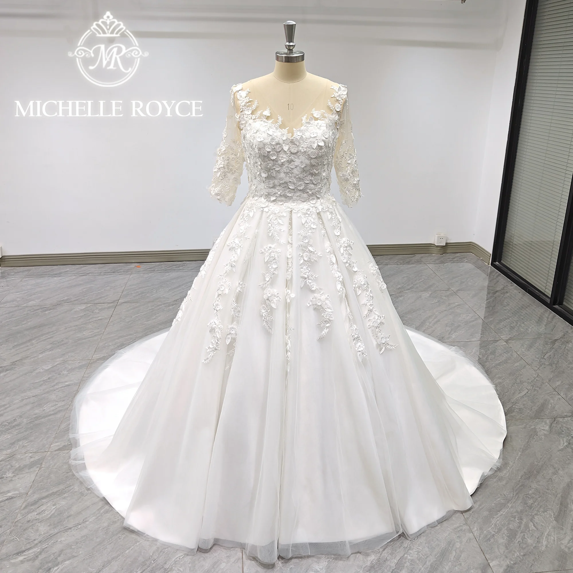 Michelle Royce Ball Gown Wedding Dress For Women Real photos Sexy Embroidery Sequined Court Train Wedding Gown Vestidos De Novia